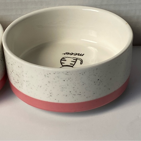 Cat Bowls Signature MEOW Peach White Ceramic Kitty Food Drink EUC 4.5” - Picture 11 of 16